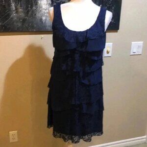 NWT Style & Co Navy Blue Organic Blooms Floral Layered Sheer Lace Dress-Size M